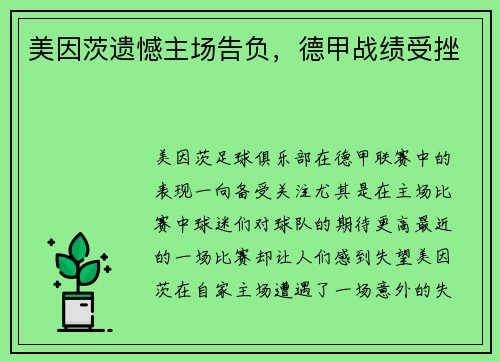 美因茨遗憾主场告负，德甲战绩受挫